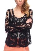 Blusa In Lace Bordado Floral Crochett Black